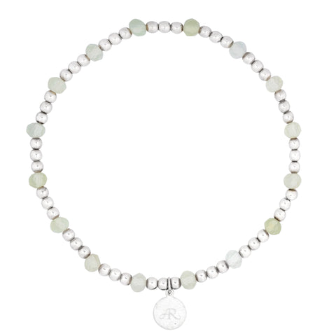 Prehnite and Silver Bead Stretch Bracelet