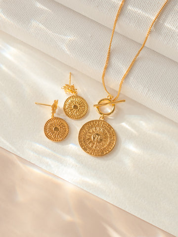 Gold Sun Disc Earrings