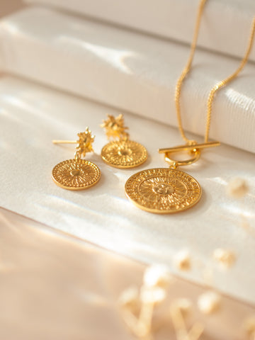 Gold Sun Disc Earrings