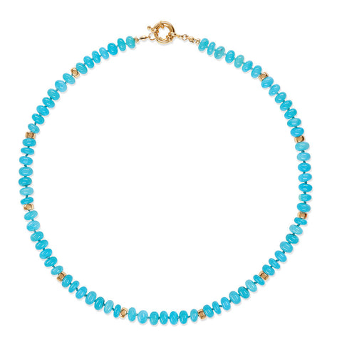 Aqua blue opal and gold necklace