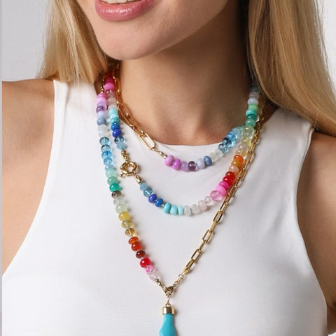 Half and half rainbow gemstone necklace