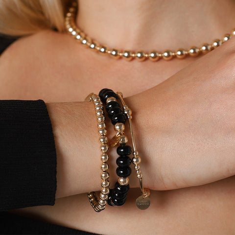 Chunky Black Onyx and Gold Bracelet